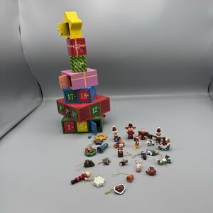 Kurt Adler Wood Gift Tower Tree Advent Calendar Star 13" Tall 25 Mini Orn READ